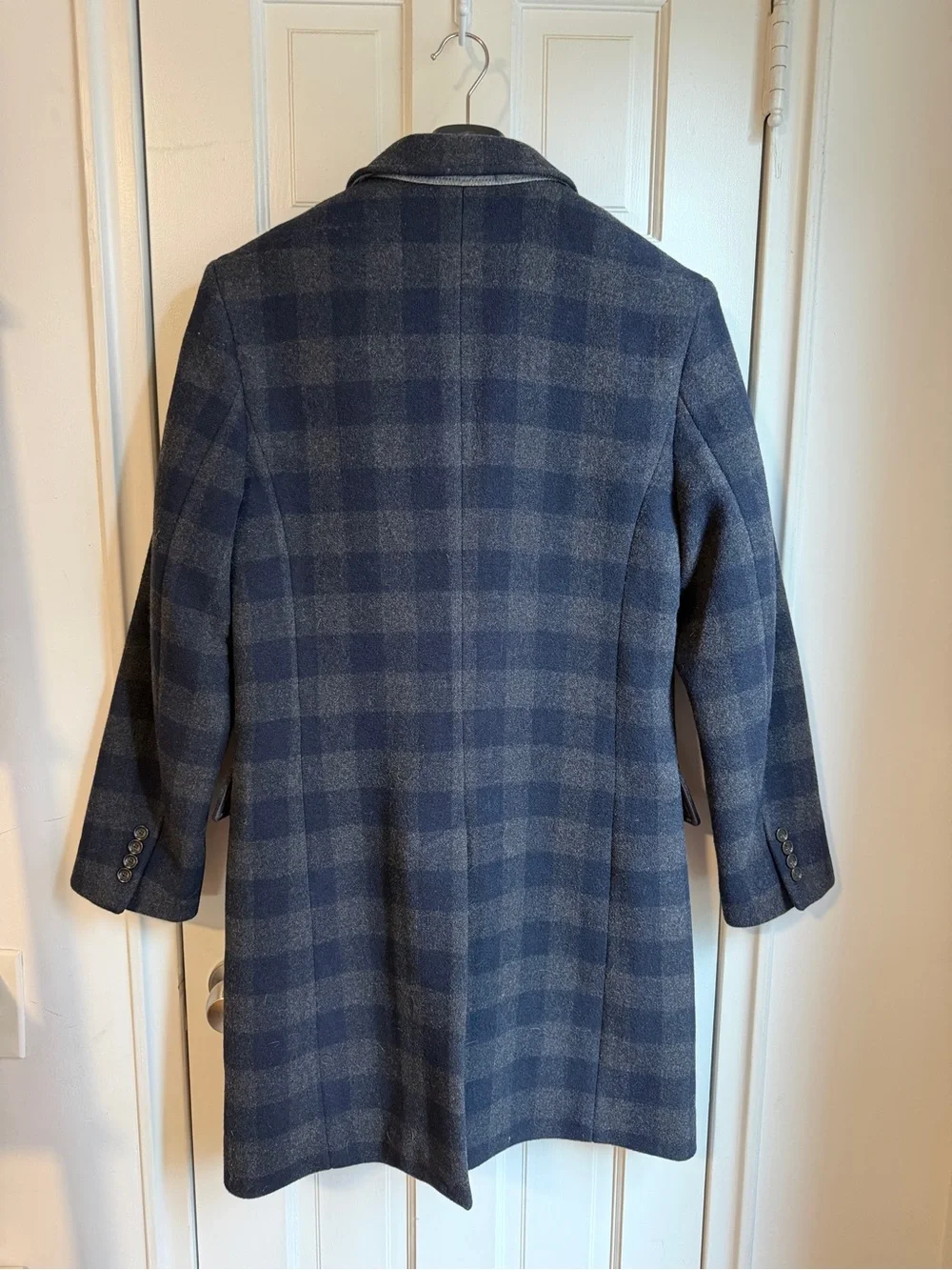 J. Crew Men's Navy and Gray Plaid Pea Coat